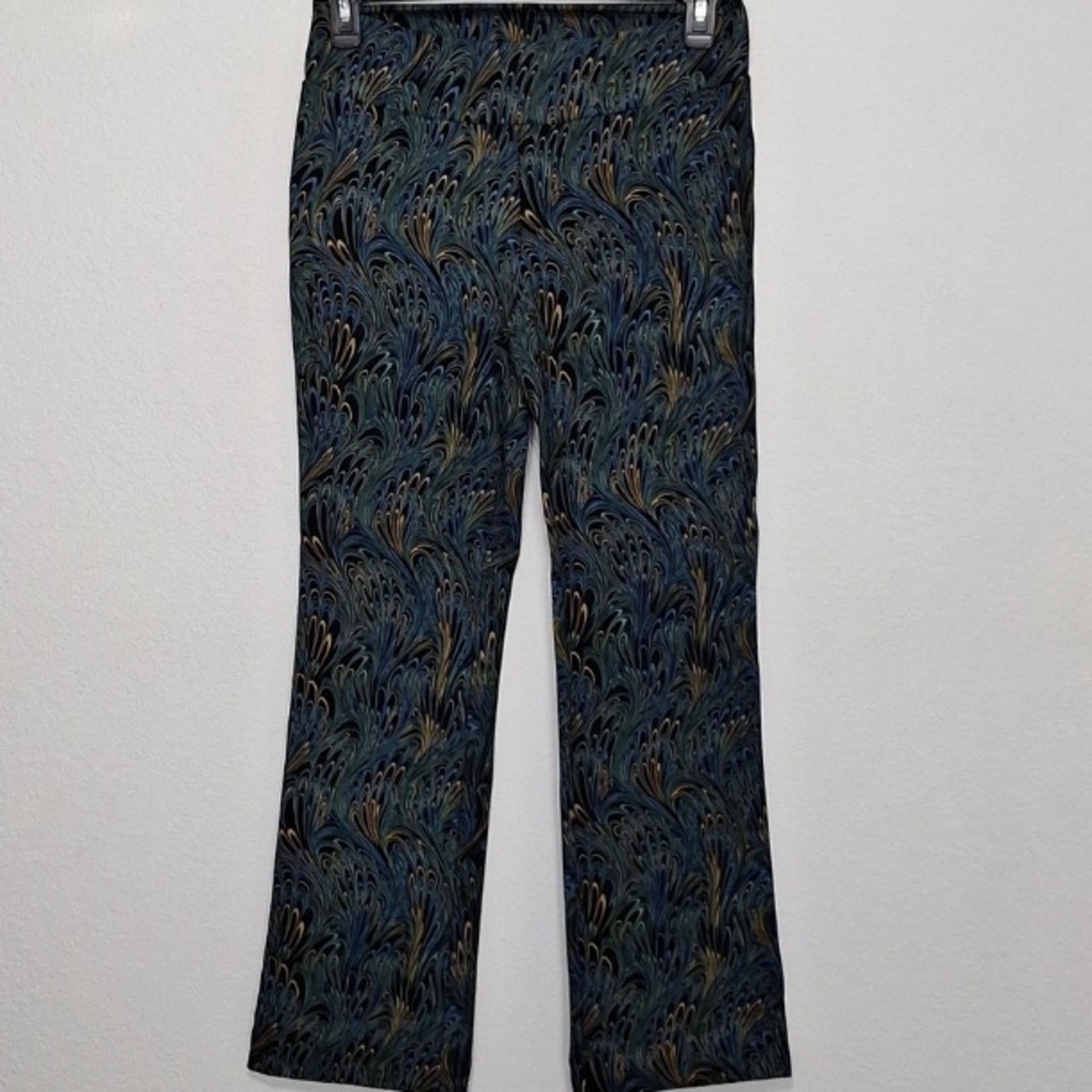 Soft Surroundings Unique Artsy Feather Swirl Baroque Print Retro Pants Size M